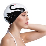 COPOZZ Erwachsene Badekappe, Unisex Wasserdicht Schwimmkappe für Herren Damen, Lange Haare Silikon Swimming Cap Bademütze für Männer Frauen (Blumen-Kirsche)