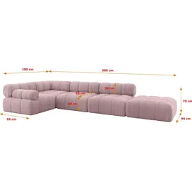 altdecor Modulares Sofa Ecksofa in L-Form - Felto-L2 - 380x190x70 cm Rosa Corner modular Sofa Eckcouch Couch Wohnlandschaft Cauchsofa Polstersofa - Rosa