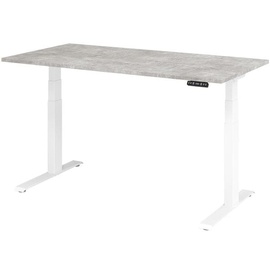 HAMMERBACHER XDKB16 elektrisch höhenverstellbarer Schreibtisch beton rechteckig, C-Fuß-Gestell weiß 160,0 x 80,0 cm