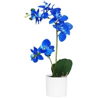 Omygarden Blaue Orchidee künstliche Blumen im Topf, künstliche Orchideenblumen, Dekoration für Home Office Hochzeit