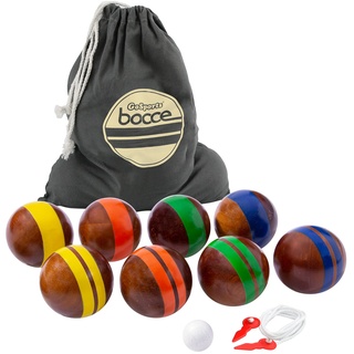 GoSports Unisex-Erwachsene Boccia Bocce-Set aus Hartholz, 100 mm, mit 8 Premium-Holzkugeln, Pallino, Etui und Messseil, Mehrfarbig/Meereswellen (Ocean Tides)