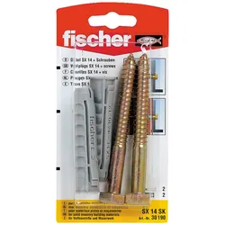 Fischer 5 Stück Spreizdübel SX mit Schraube, Nylondübel mit Vierfach-Spreizung, Kunststoffdübel