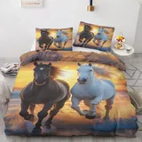 Generisch Pferd Deko - Winter Bettwäsche 135x200 Pferd, Galoppierendes Pferd Bettbezug 135 x 200 2er Set mit 1 Kissenbezug 80x80, Weiche Mikrofaser Winterbettwäsche mit Reißverschluss C*&116