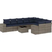 vidaXL Gartensofa-Set mit Kissen, grau, Polyrattan