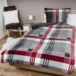 4tlg Cashmere Touch Karo Bettwäsche Garnitur Bettzeug Rot 135x200cm
