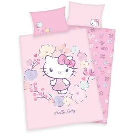 Babybest Herding Hello Kitty Bio-Bettwäsche-Set, GOTS-zertifiziert, Wendemotiv, Kopfkissenbezug 40 x 60 cm mit Hoteleinschlag, Bettbezug 100 x 135 cm mit leichtläufigem Reißverschluss, Baumwolle/Renforcé