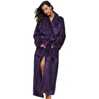 BELLOO Bademantel Damen Lang Winter Mrgenmantel Frottee Saunamantel mit Tacshe,Violett,XL - 42-44