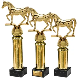 eberin – Pferdesport Pokal in 3 Größen – Araber Pferd Award auf Goldsäule/Marmor – Pokal Trophäe mit Gravur/Wunschtext