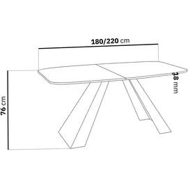 WFL GROUP Esstisch Monte im Modern Stil, Rechteckiger Tisch - Ausziehbar von 180 cm bis 220 cm, Pulverbeschichtete Schwarze Metallbeine - 180 x 90 cm - Weiß... - Weiß