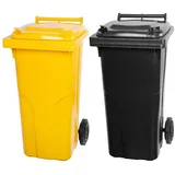 Proregal Mega Deal 2x PROREGAL 2-Rad-Mülltonne, 120 Liter, HDPE Kunststoff, Gelb & Grau, Mülltonne, Müllgroßbehälter, Mülleimer, Abfalltonne, Müllbehälter