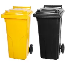 Proregal Mega Deal 2x PROREGAL 2-Rad-Mülltonne, 120 Liter, HDPE Kunststoff, Gelb & Grau, Mülltonne, Müllgroßbehälter, Mülleimer, Abfalltonne, Müllbehälter