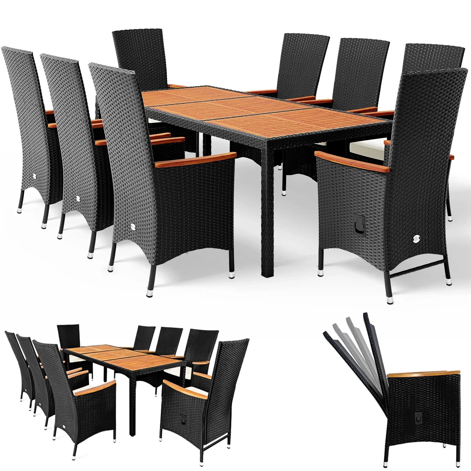 8 Seat Rattan Garden Dining Set Rio Black