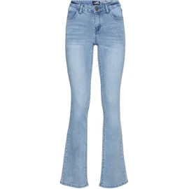 Arizona Bootcut-Jeans "Ultra-Stretch", Damen, Gr. 34, N-Gr, blau (bleached), Denim/Jeans, Obermaterial: 74% Baumwolle, 24% Polyester, 2% Elasthan, Basic, extraeng lang, Jeans, normale Passform, Baby-Bootcut, Used-Look-Waschung
