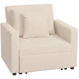 Mendler Schlafsessel HWC-L90 Cord 100 x 86 x 88 cm Creme-weiß mit Kissen