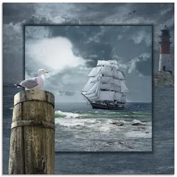 Artland Glasbild »Maritime Collage mit Segelschiff«, Boote & Schiffe, (1 St.), in verschiedenen Größen Artland Farbe Bild(er): blau
