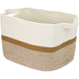 HMF Aufbewahrungskorb mit verlängerten Griffen aus Baumwolle 36 x 30 x 25 cm Weiß-Braun