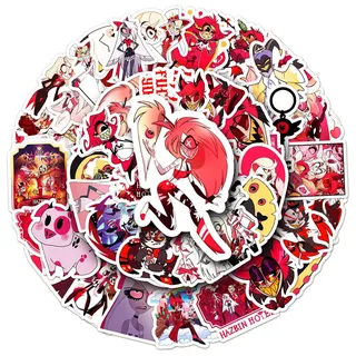 50 Stück Hazbin Hotel Laptop Aufkleber, Wasserfeste PVC-Aufkleber für DIY-Dekoration, Graffiti-Stil Stickers für Autos Motorräder Laptops Fahrräder Skateboards Skier Snowboards Gepäck etc.