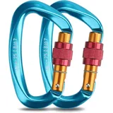 Kletterkarabiner, 2 Stück, Selbstsichernder Karabiner, Aluminium-edelstahl-d-ring-karabiner Zum Klettern Und Abseilen, Hunde Sperren, Hängemattenschaukel, Zelt, Große Größe, Blau - Crezuo