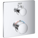 GROHE Grohtherm Thermostat-Wannenbatterie mit 2-Wege-Umstellung (Fertigmontageset, langlebige Oberfläche), eckig, chrom,