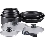 HERZBERG HG-5000: 10-Teiliges Kochgeschirrset mit Marmorbeschichtung schwarz - Schwarz