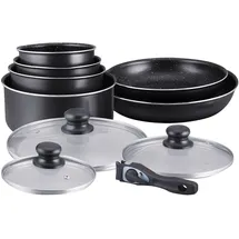 HERZBERG HG-5000: 10-Teiliges Kochgeschirrset mit Marmorbeschichtung schwarz - Schwarz