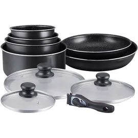 HERZBERG HG-5000: 10-Teiliges Kochgeschirrset mit Marmorbeschichtung schwarz - Schwarz
