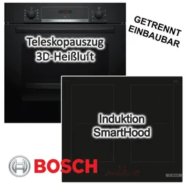 Bosch Herdset EcoClean + Induktionskochfeld Smart Hood 60 cm