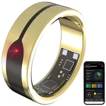 Newgen Medicals Smart Ring: Fitnesstracker-Ring, Herzfrequenz- & SpO2-Anzeige, 2mm, Gold, Gr. 68 (Fitnessring, Pulsmesser, Fernbedienung)