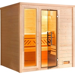 weka Sauna Bergen, BxTxH: 195,5 x 195 x 205 cm, 45 mm, (Set) 7,5 kW Bio-Ofen mit digitaler Steuerung beige