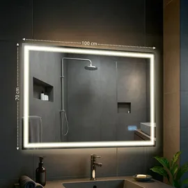 CLP Badspiegel Jaffrey mit Beleuchtung, Bluetooth-Lautsprecher, Anti-Beschlag, Quer- und Hochformat, LED dimmbar, 3 Licht-Modi,