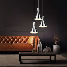 ETC Shop Pendellampe Hängeleuchte Wohnzimmerleuchte Esszimmerlampe Deckenleuchte, Metall nickel-matt, 3 Flammig E27, H 150 cm
