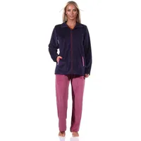 Normann Relaxanzug Damen Hausanzug in Streifenoptik, Homewear Nicky Velvet blau 48-50