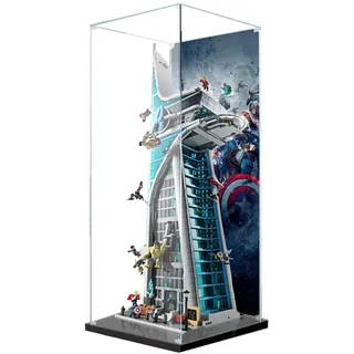 Acryl-Vitrine für Lego 76269 Avengers Tower Modell, 3 mm staubdichte Schaukasten, Vitrine kompatibel mit Lego 76269 (Modell nicht im Lieferumfang enthalten) (Hintergrund 3 mm)