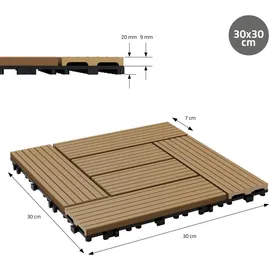 ECD Germany WPC Terrassenfliesen Teak 30 x 30 cm 22 St.