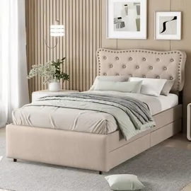 lanki international gmbh Polsterbett 90 x 200 cm Beige/Grau