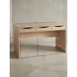 KADIMA DESIGN Schreibtisch Sonoma Eiche mit Schubladen - Praktische Blende, Stauraum, Stabile Seitenwände, Anti-Rutsch Pads. KADIMA DESIGN