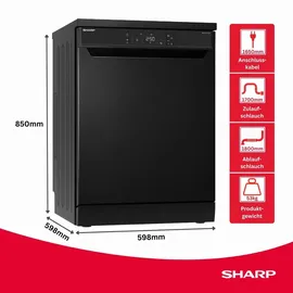 Sharp QW-NA3YF42AM-DE Geschirrspüler (freistehend, 600 mm breit, Schwarz)