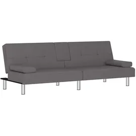 vidaXL Schlafsofa mit Getränkehaltern Grau Kunstleder