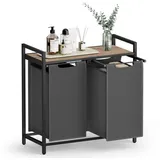 VASAGLE Wäschekorb 2 Fächer, Wäschesammler mit Ablage, Wäschebox, Wäschesack aus Oxford-Gewebe ausziehbar abnehmbar, Metallrahme