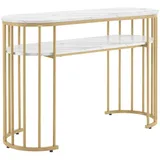 MCombo M MCombo Schreibtisch Schminktisch ohne Spiegel Marmor-Weiß Gold, Manikürtisch, Nageltisch aus Holz Metallgestell, Computertisch Wohnzimmer Modern, 45 x 114 x 78cm, 2482