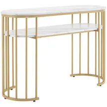 MCombo M MCombo Schreibtisch Schminktisch ohne Spiegel Marmor-Weiß Gold, Manikürtisch, Nageltisch aus Holz Metallgestell, Computertisch Wohnzimmer Modern, 45 x 114 x 78cm, 2482