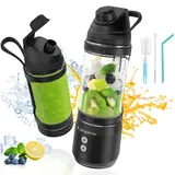 Vaeqozva 700ml Tragbarer Mixer Smoothie Maker To Go Mixer Smoothie Blender Portable Mixer USB Wiederaufladbar mit 6 Klingen & BPA-Freier Flasche für Saft Shake Smoothie für Sport Reisen,Schwarz