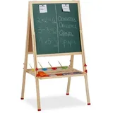 Relaxdays Kreidetafel mit Whiteboard, grün/weiß, magnetisch, Standtafel höhenverstellbar mit Holzrahmen für Kinder, 59x59cm