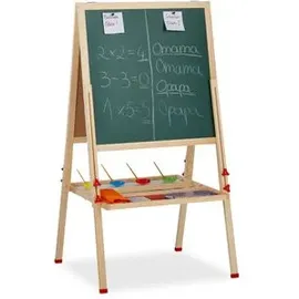Relaxdays Kreidetafel mit Whiteboard, grün/weiß, magnetisch, Standtafel höhenverstellbar mit Holzrahmen für Kinder, 59x59cm