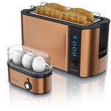 Arendo Frühstücks-Set 2-teilig, 4 Scheiben Langschlitz-Toaster 1500W, 3er Eierkocher, Kupfer