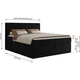 MKS Meble Boxspringbett 180x200 Schwarz Cord, Boxspringbett mit Matratze H4, Bett mit Bettkasten and Kopfteil, Doppelbett mit Stauraum, Polsterbett - Tiliano