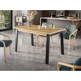 FURNISTAR Esstisch Orion A 85 x 150-198 cm - Esszimmertisch Artisan Eiche Platte, Küchentisch mit Metallbeinen Schwarz, Industrial Design Tisch für 6-8 Personen