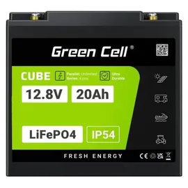 Green Cell CUBE LiFePO4 Spezial-Akku LiFePo-Block Schraubkontakt Li-Ion 12.8V 20Ah 256Wh IP54 Schwarz Grün