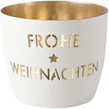 Giftcompany Gift Company [SA2026/08] Madras, Windlicht, M, Motiv: Frohe Weihnachten, weiß/Gold H8,5, D10cm