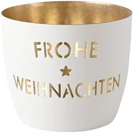 Giftcompany Gift Company [SA2026/08] Madras, Windlicht, M, Motiv: Frohe Weihnachten, weiß/Gold H8,5, D10cm